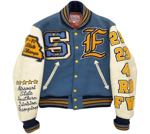 Navy Blue and White Versity Jacket OMT00125